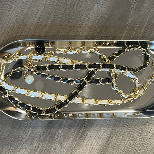 Faux leather Chain Bracelet with Semi Precious & Gold Tone *FIRM PRICE