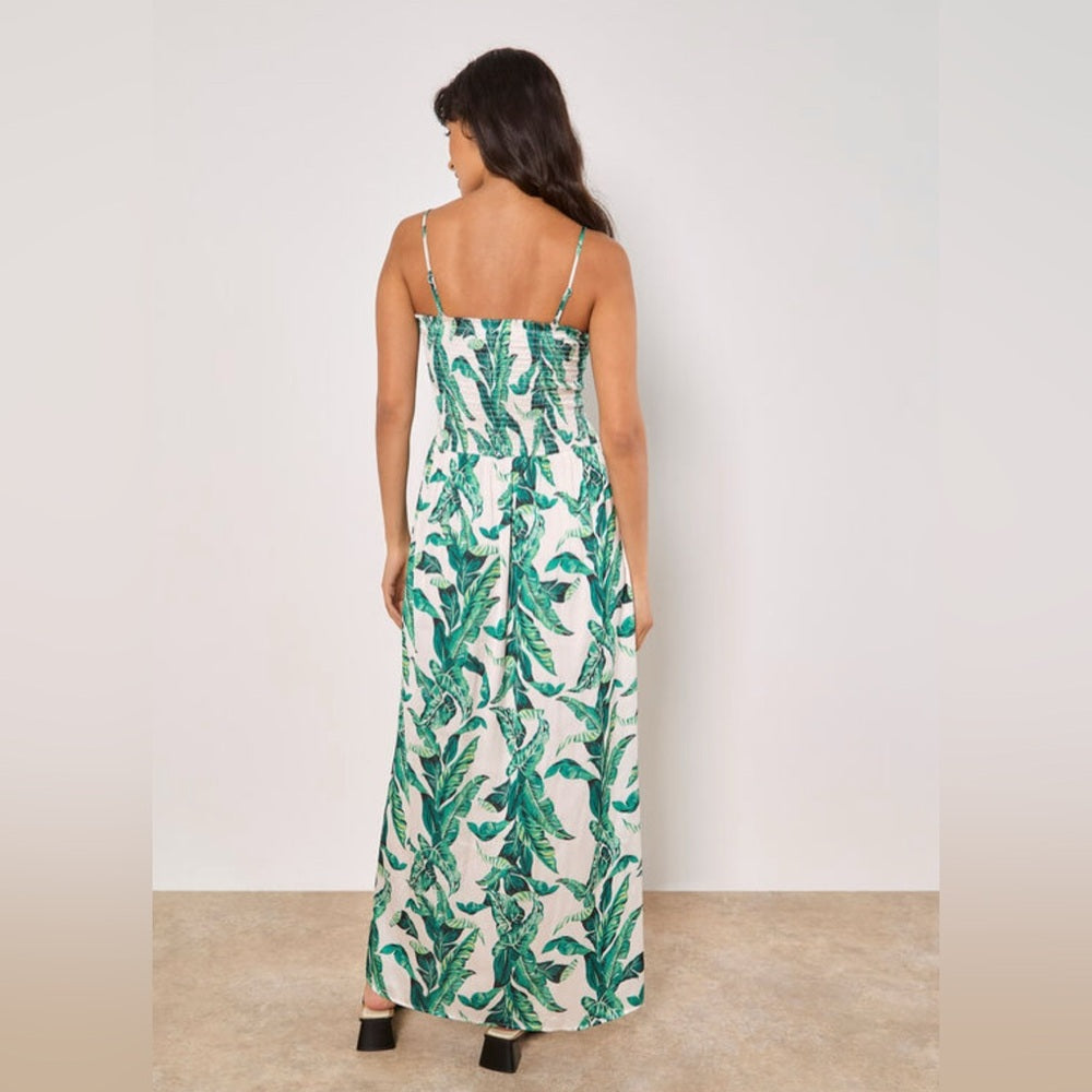 ⭐️🎉HOST PICK 🎉⭐️ 🍑Apricot - Tropical Leaf Satin Maxi Dress