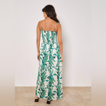 ⭐️🎉HOST PICK 🎉⭐️ 🍑Apricot - Tropical Leaf Satin Maxi Dress