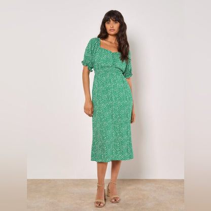Apricot 🍑- Spot Print Milkmaid Midi Dress
