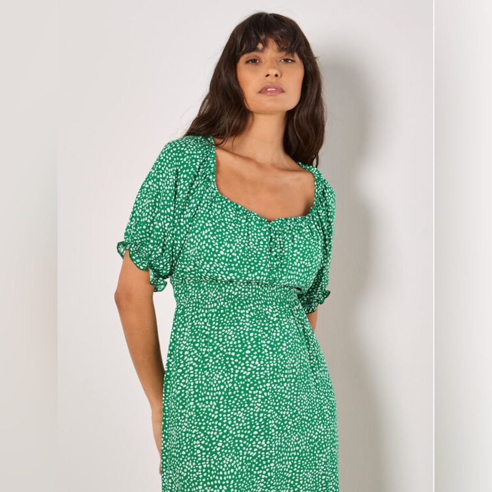 Apricot 🍑- Spot Print Milkmaid Midi Dress