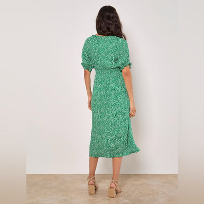 Apricot 🍑- Spot Print Milkmaid Midi Dress