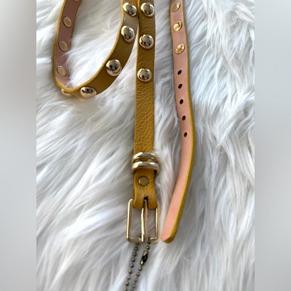 🇨🇦 Brave Leather Collection - Yellow and Rounded Gold Stud Work