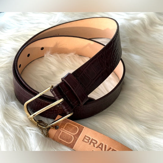 🇨🇦 Brave Leather Collection - Wine Color Croc Leather and Gold Buckle
