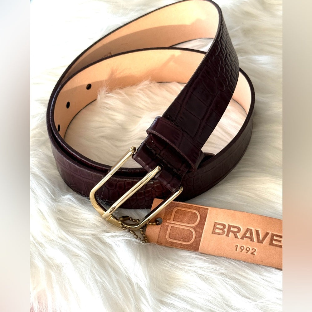 🇨🇦 Brave Leather Collection - Wine Color Croc Leather and Gold Buckle