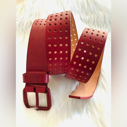 🇨🇦 Brave Leather Collection - Red Monochromatic perforated  Leather Belt