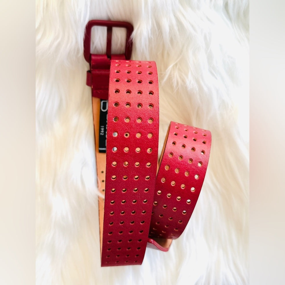 🇨🇦 Brave Leather Collection - Red Monochromatic perforated  Leather Belt