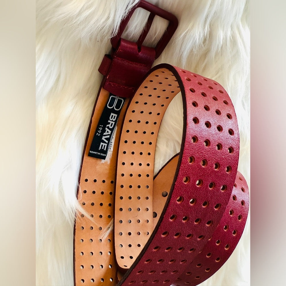 🇨🇦 Brave Leather Collection - Red Monochromatic perforated  Leather Belt