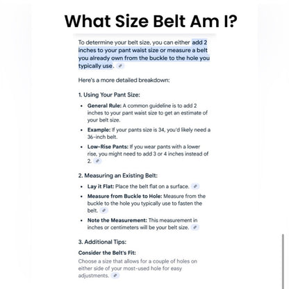 SIZING listing 25-28 - BRAVE LEATHER BELTS