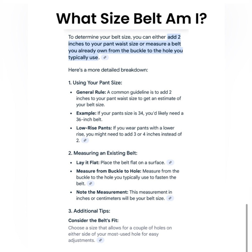 SIZING listing 30-34 BRAVE LEATHER BELTS
