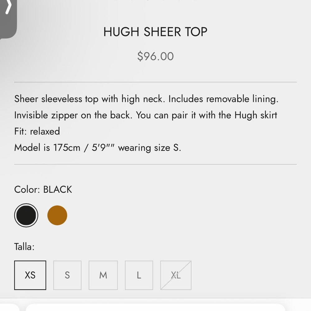 HUGH SHEER TOP - PTP 16”