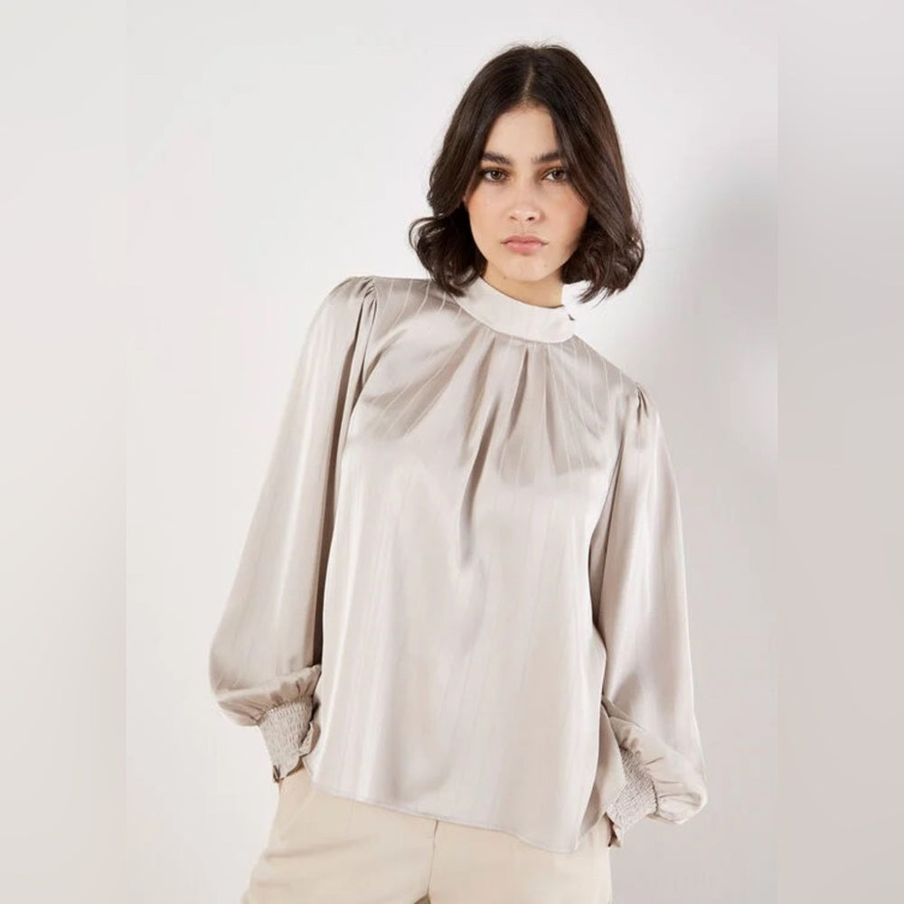 APRICOT 🍑- Satin Self-Stripe Tie Back Top