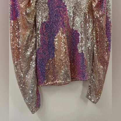 SWL - Sally LaPointe Silver and Pink Sequin Blouse