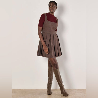 Elegant Brown Plaid Dress