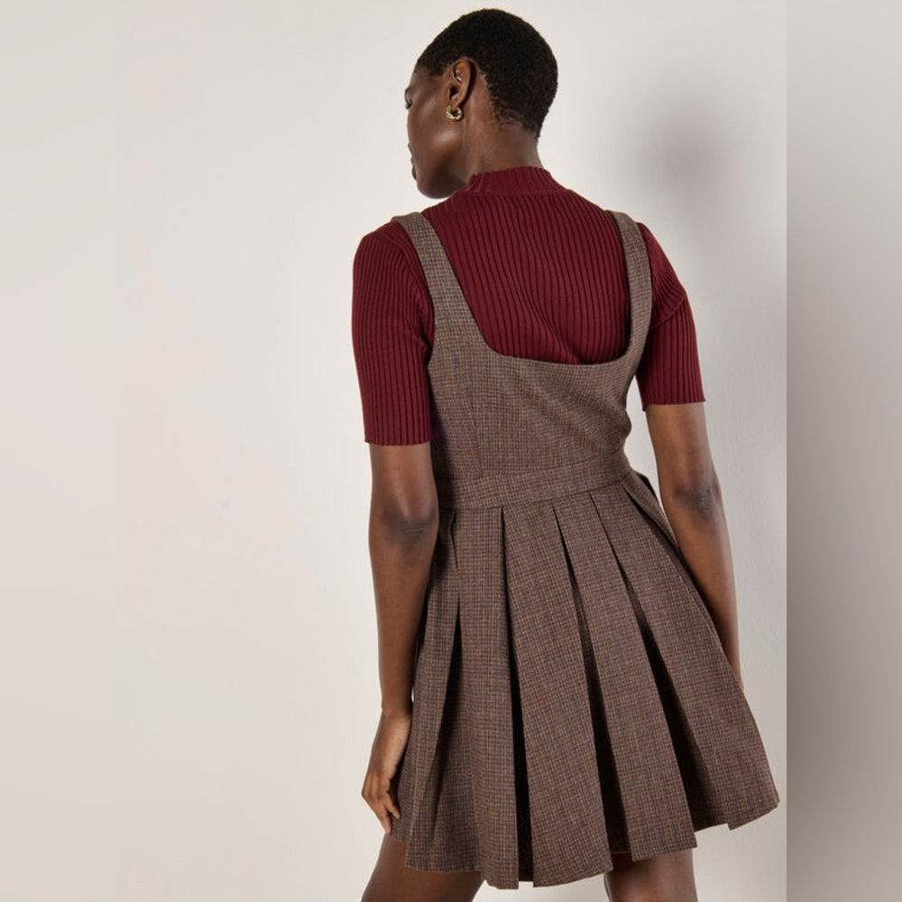 Elegant Brown Plaid Dress