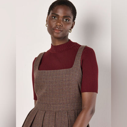 Elegant Brown Plaid Dress