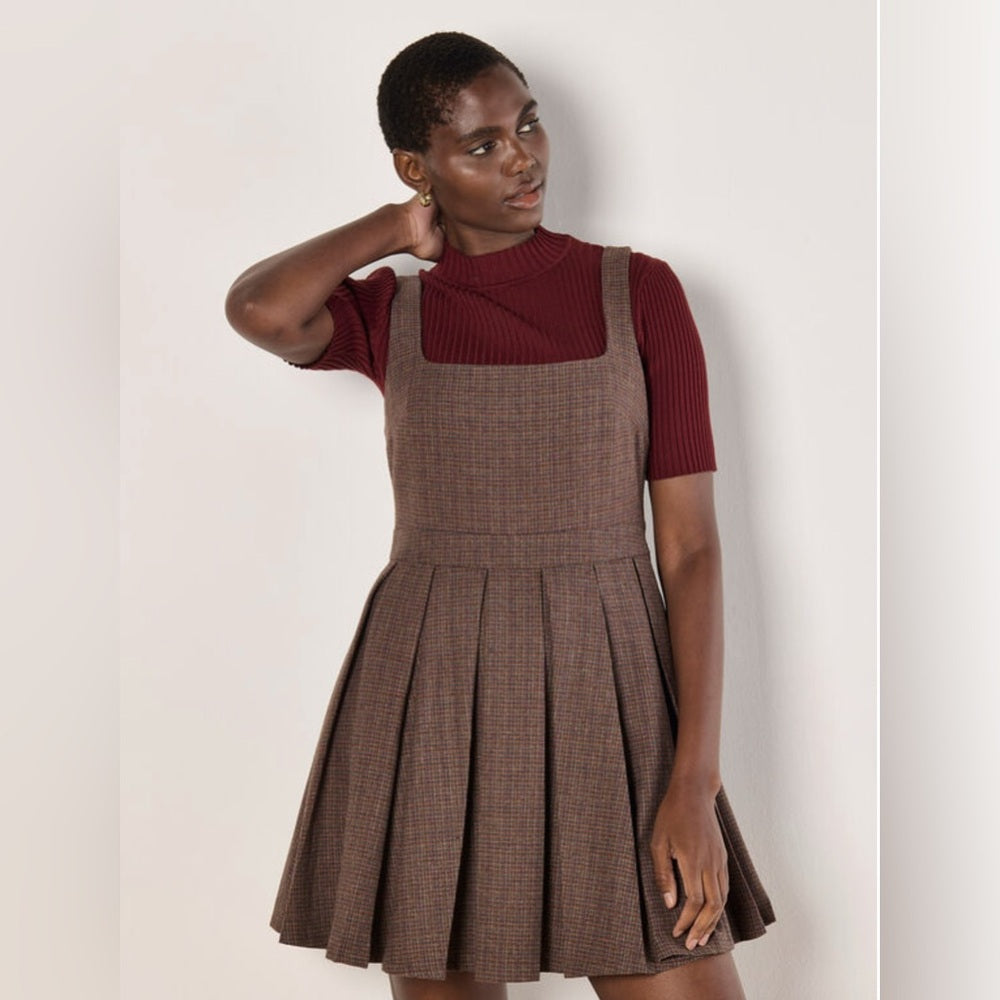 Elegant Brown Plaid Dress