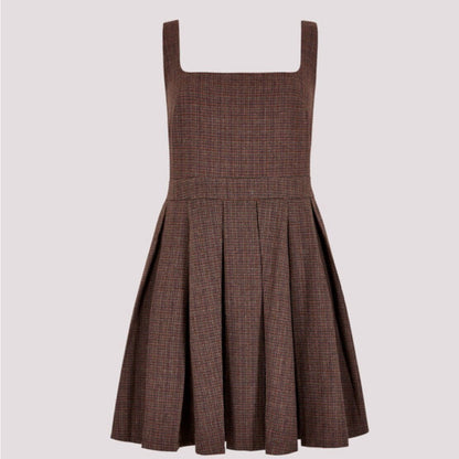 Elegant Brown Plaid Dress