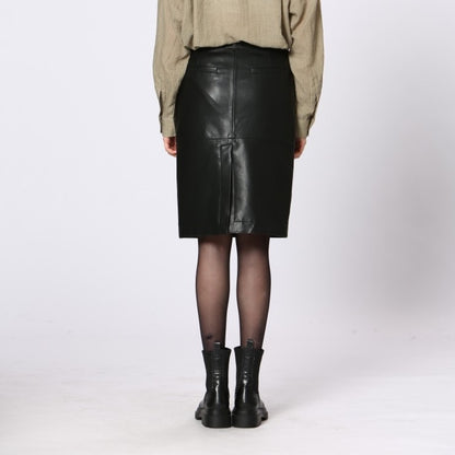 64. Soft Vegan leather skirt with a slit in the front and the back.