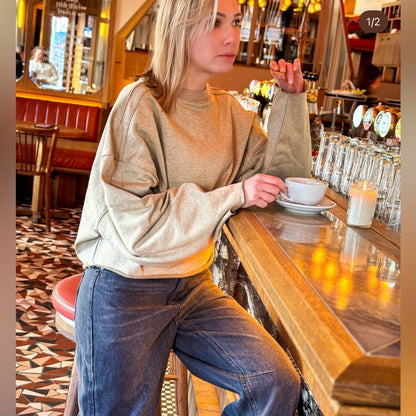 East 42nd Street - OS Fawn Crop Knit Neck Sweat