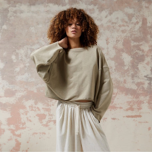 East 42nd Street - OS Fawn Crop Knit Neck Sweat