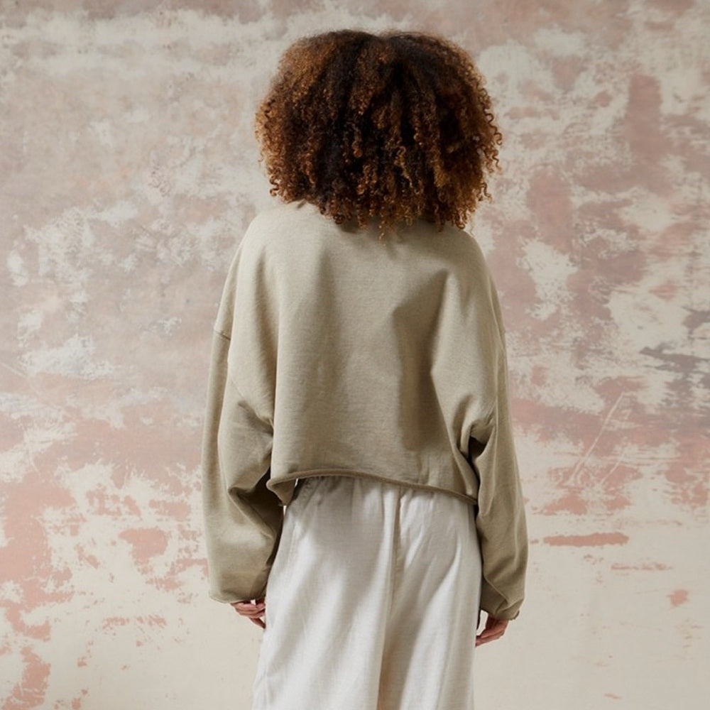 East 42nd Street - OS Fawn Crop Knit Neck Sweat