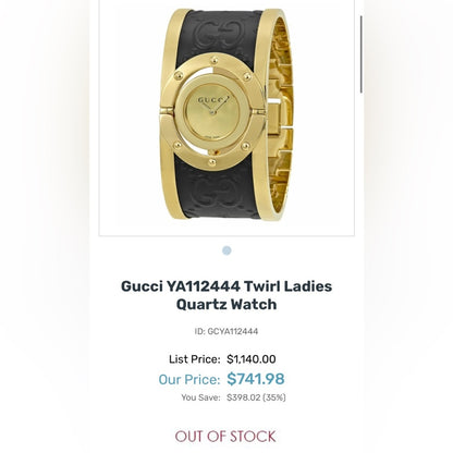 GUCCI COLLECTORS WATCH 
Twirl Quartz Gold Dial Two Tone Bangle Ladies Watch