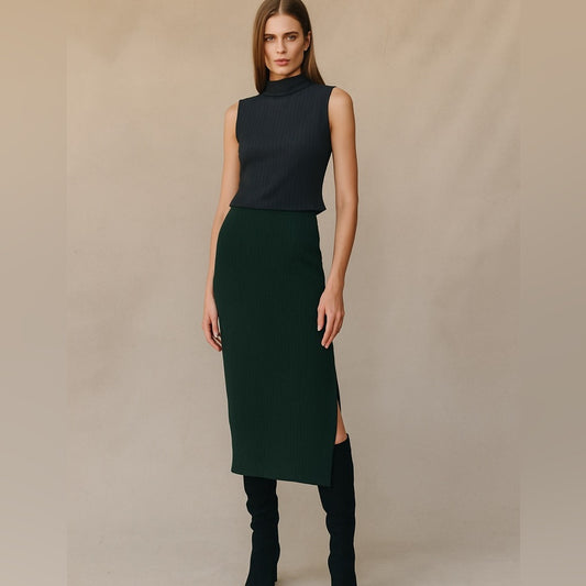 Bella Dahl -Clean Waist Knit Skirt With Side Slit- Navy Blue
