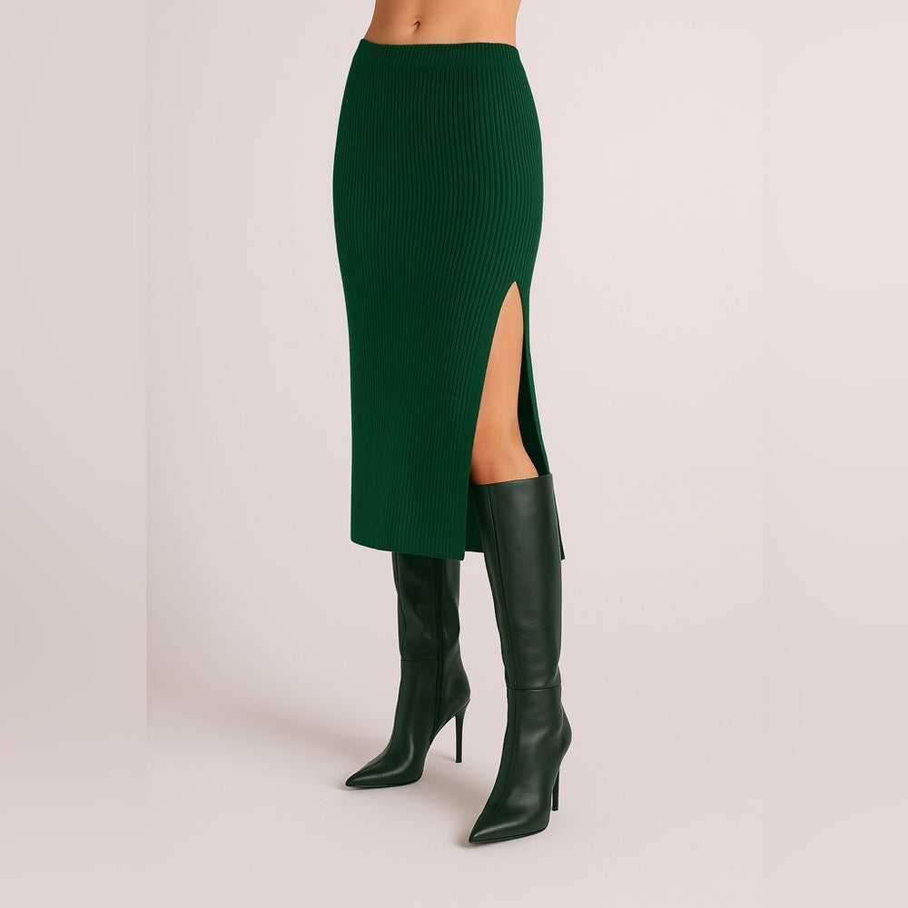 Bella Dahl -Clean Waist Knit Skirt With Side Slit- Navy Blue