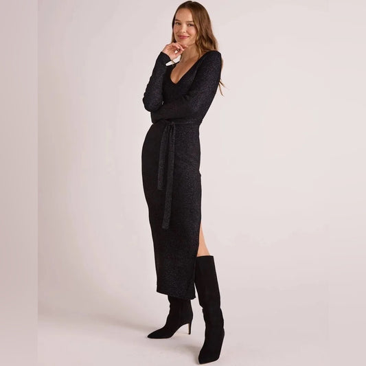 BELLA DAHL- Long Sleeve Maxi Sweater Dress - Black With Metallic