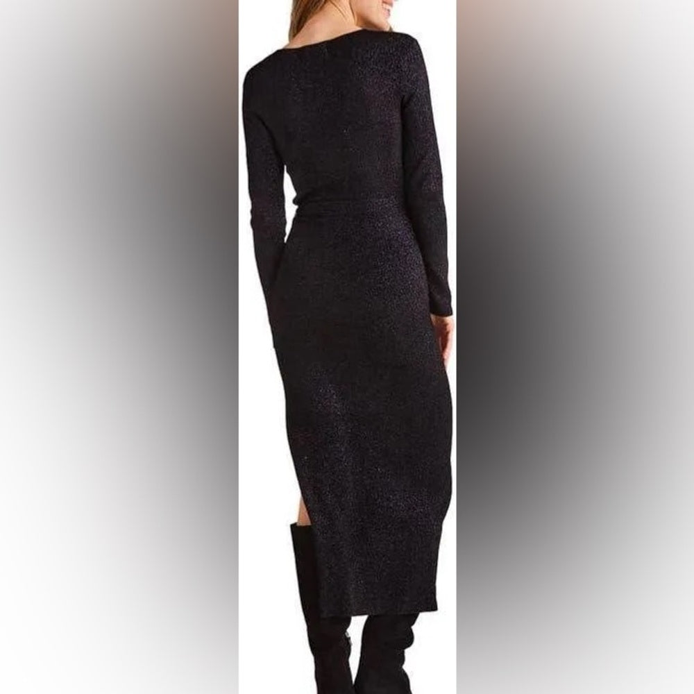 BELLA DAHL- Long Sleeve Maxi Sweater Dress - Black With Metallic
