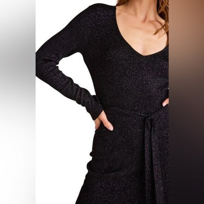 BELLA DAHL- Long Sleeve Maxi Sweater Dress - Black With Metallic