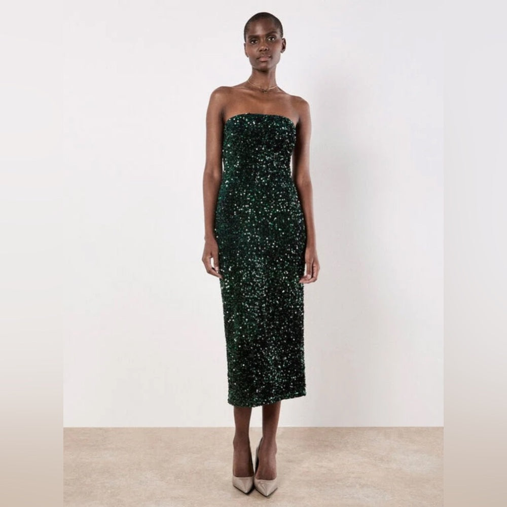 Apricot 🍑- Sequin Bandeau Velvet Bodycon Midi Dress