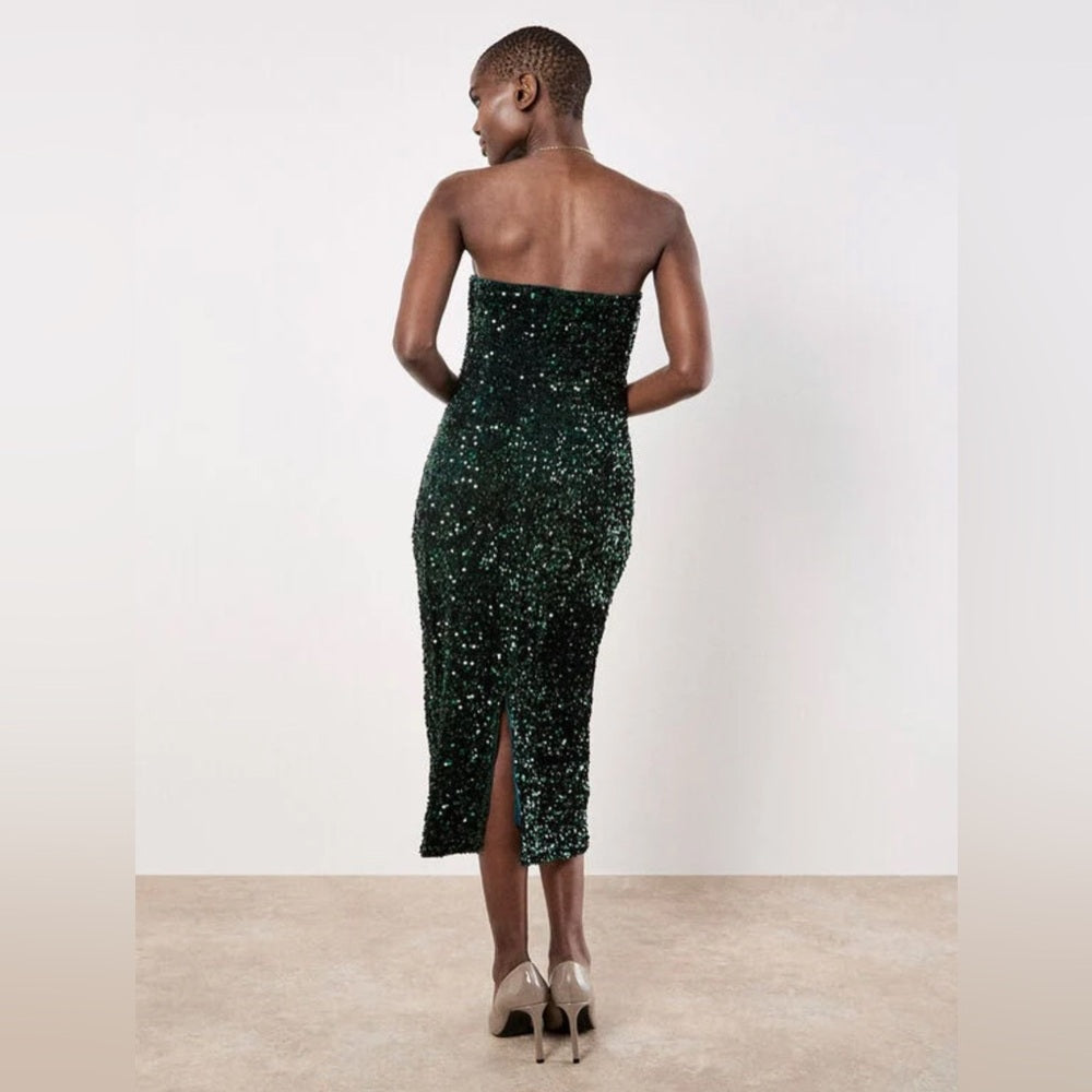 Apricot 🍑- Sequin Bandeau Velvet Bodycon Midi Dress