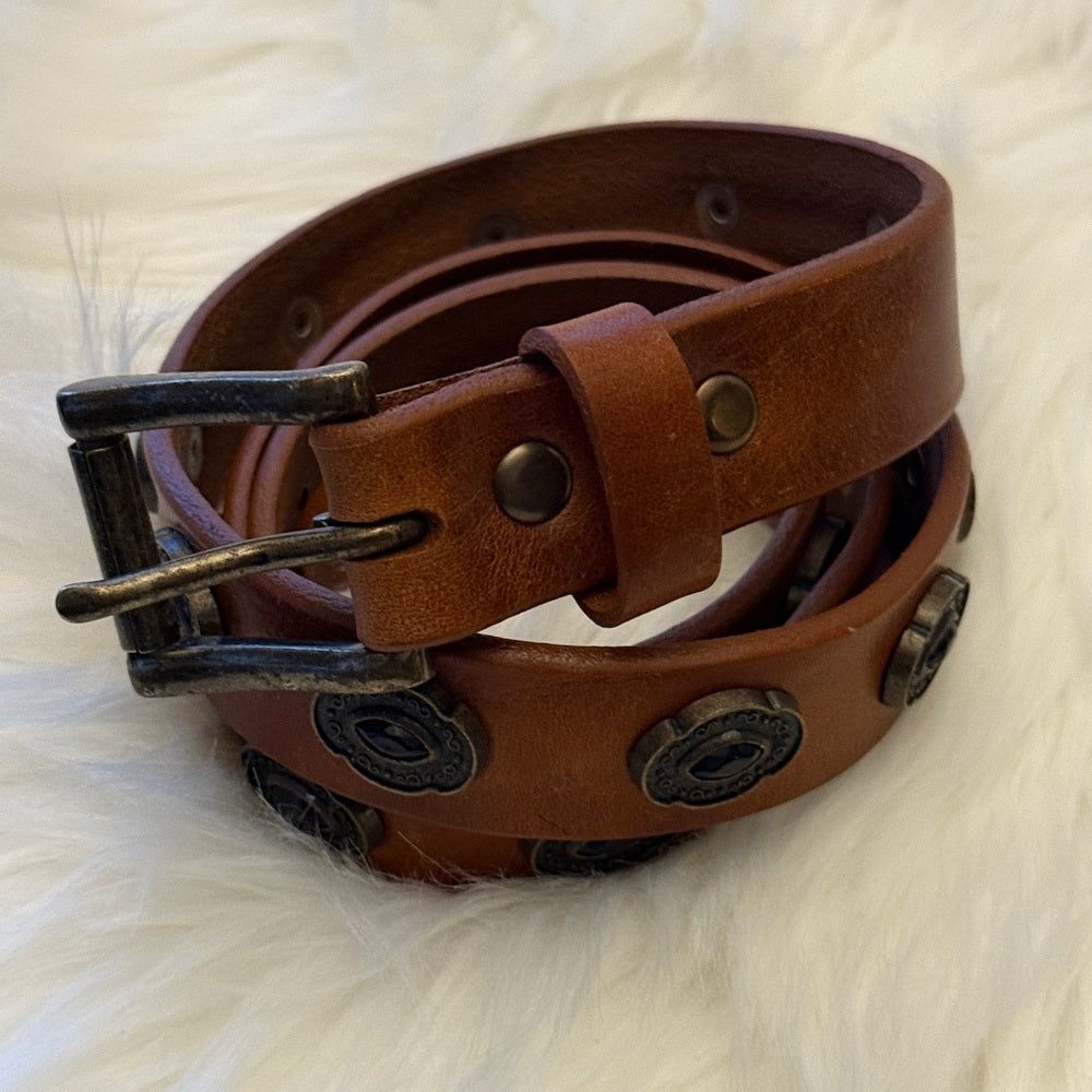 BRAVE Leather - Brown Leather Belt with Beautiful Detailing - Antique Copper