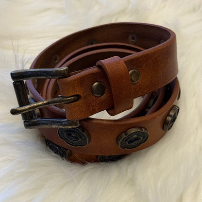 BRAVE Leather - Brown Leather Belt with Beautiful Detailing - Antique Copper