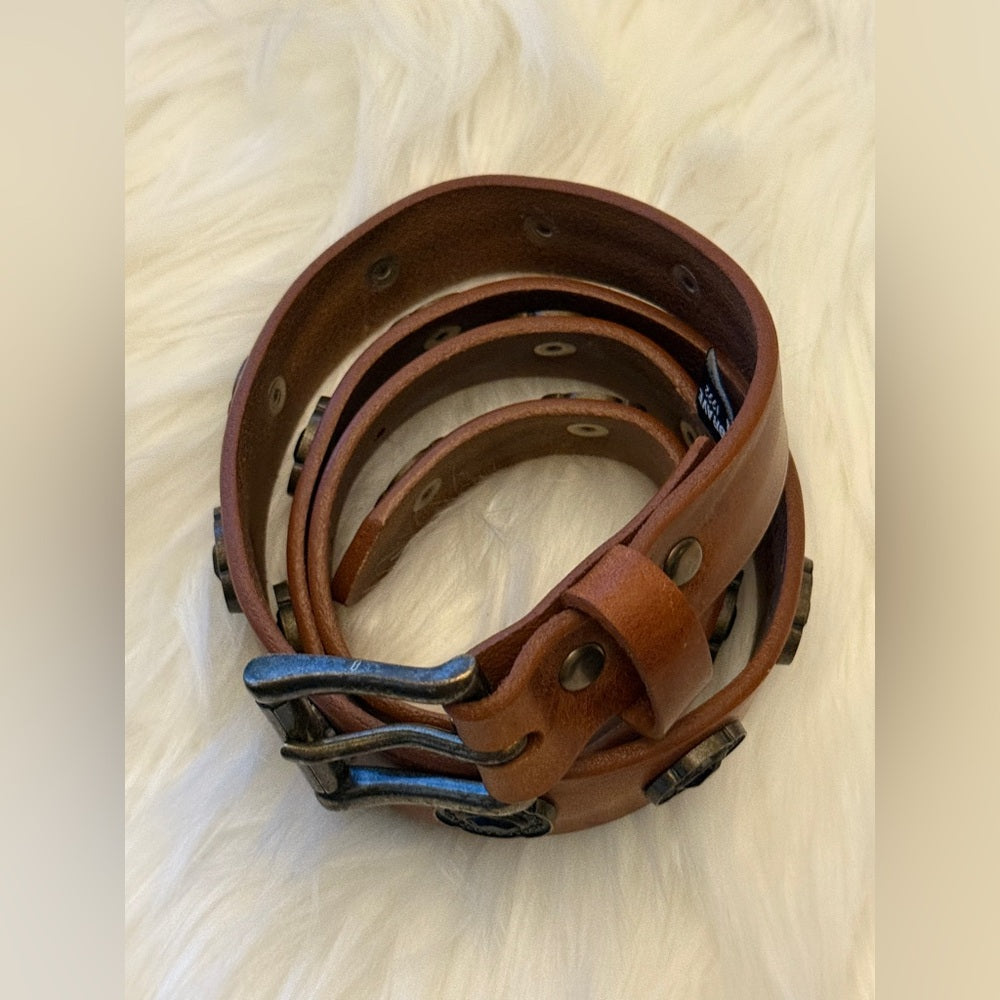 BRAVE Leather - Brown Leather Belt with Beautiful Detailing - Antique Copper