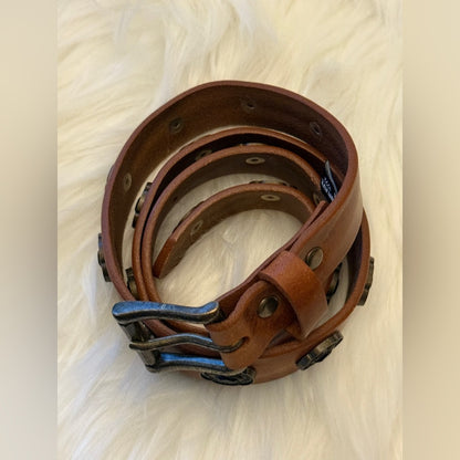 BRAVE Leather - Brown Leather Belt with Beautiful Detailing - Antique Copper