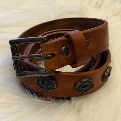 BRAVE Leather - Brown Leather Belt with Beautiful Detailing - Antique Copper