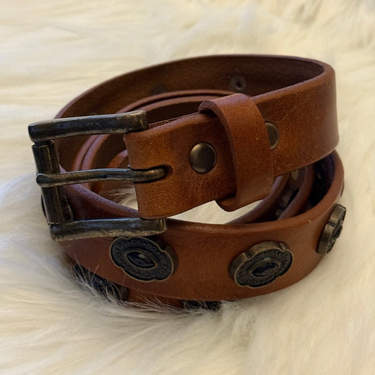BRAVE Leather - Brown Leather Belt with Beautiful Detailing - Antique Copper