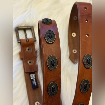 BRAVE Leather - Brown Leather Belt with Beautiful Detailing - Antique Copper