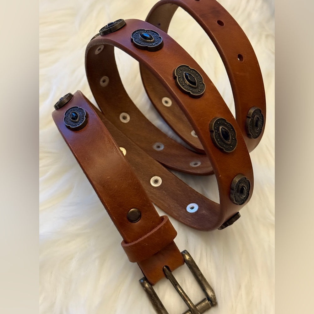 BRAVE Leather - Brown Leather Belt with Beautiful Detailing - Antique Copper
