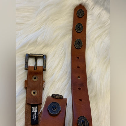 BRAVE Leather - Brown Leather Belt with Beautiful Detailing - Antique Copper
