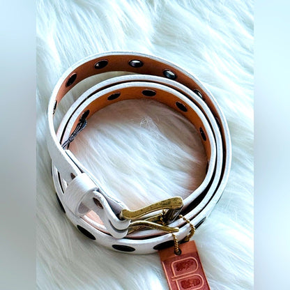 BRAVE Leather - White Leather Grommet Belt - Antique Rustic Gold