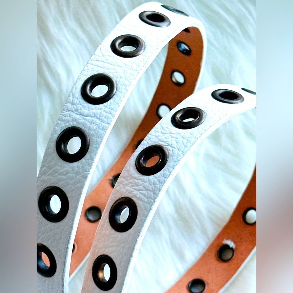 BRAVE Leather - White Leather Grommet Belt - Antique Rustic Gold