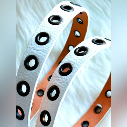 BRAVE Leather - White Leather Grommet Belt - Antique Rustic Gold