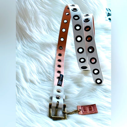 BRAVE Leather - White Leather Grommet Belt - Antique Rustic Gold