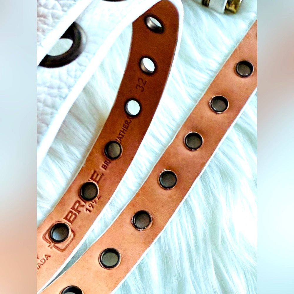 BRAVE Leather - White Leather Grommet Belt - Antique Rustic Gold