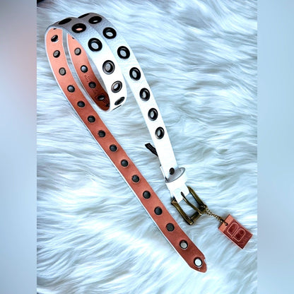 BRAVE Leather - White Leather Grommet Belt - Antique Rustic Gold