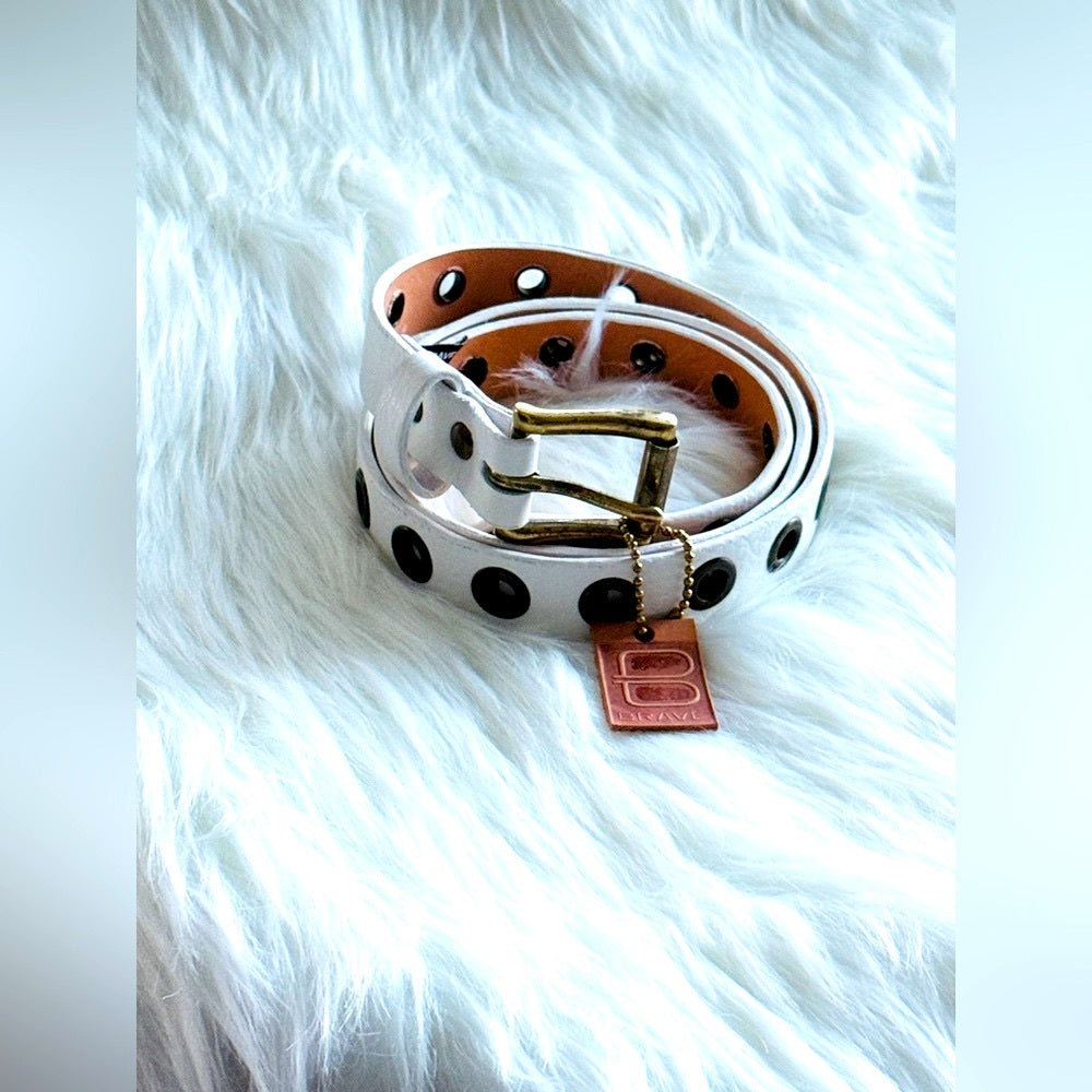 BRAVE Leather - White Leather Grommet Belt - Antique Rustic Gold